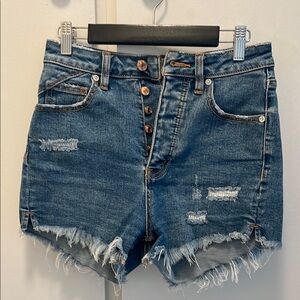 We The Free Blue Jean Shorts Distressed Frayed Hem